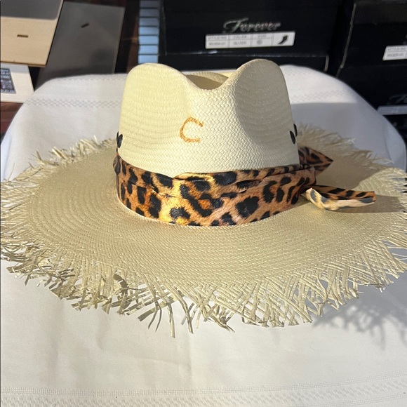 Leopard Print Band Straw Hat by Charlie Horse